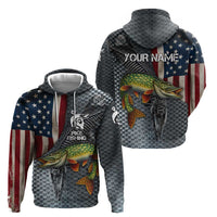 Pike Fishing Zip Hoodie with American Flag and Realistic Fish Scale Texture Design - Wonder Print Shop