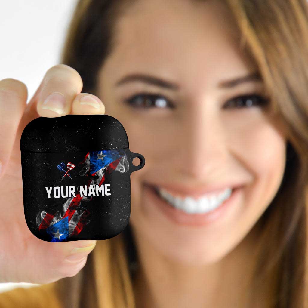 American Flag Smoke Trail AirPods Case with Dartboard and Crossed Darts Graphic Design - Wonder Print Shop