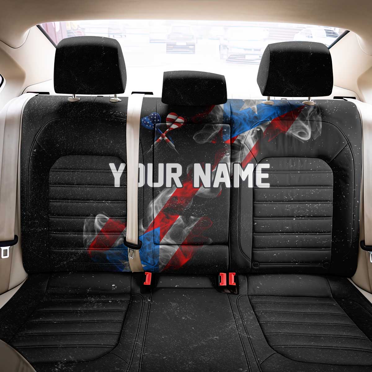 American Flag Smoke Trail Back Car Seat Cover with Dartboard and Crossed Darts Graphic Design - Wonder Print Shop