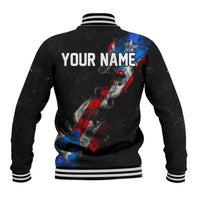 American Flag Smoke Trail Baseball Jacket with Dartboard and Crossed Darts Graphic Design - Wonder Print Shop