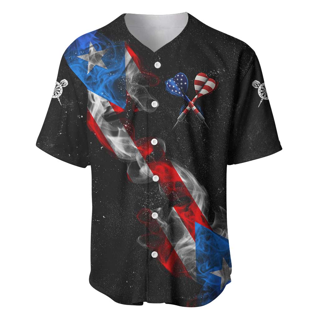 American Flag Smoke Trail Baseball Jersey with Dartboard and Crossed Darts Graphic Design - Wonder Print Shop