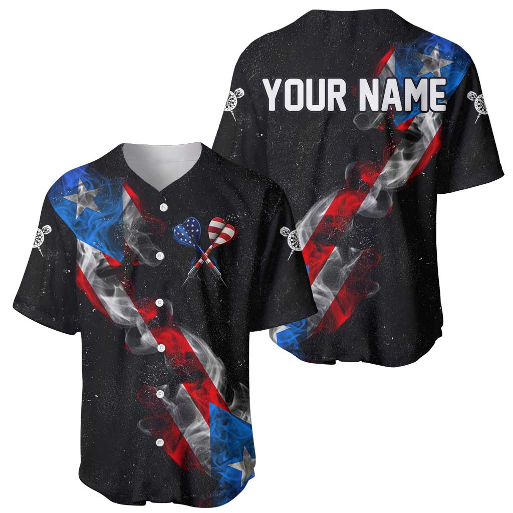 American Flag Smoke Trail Baseball Jersey with Dartboard and Crossed Darts Graphic Design - Wonder Print Shop