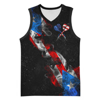 American Flag Smoke Trail Basketball Jersey with Dartboard and Crossed Darts Graphic Design - Wonder Print Shop