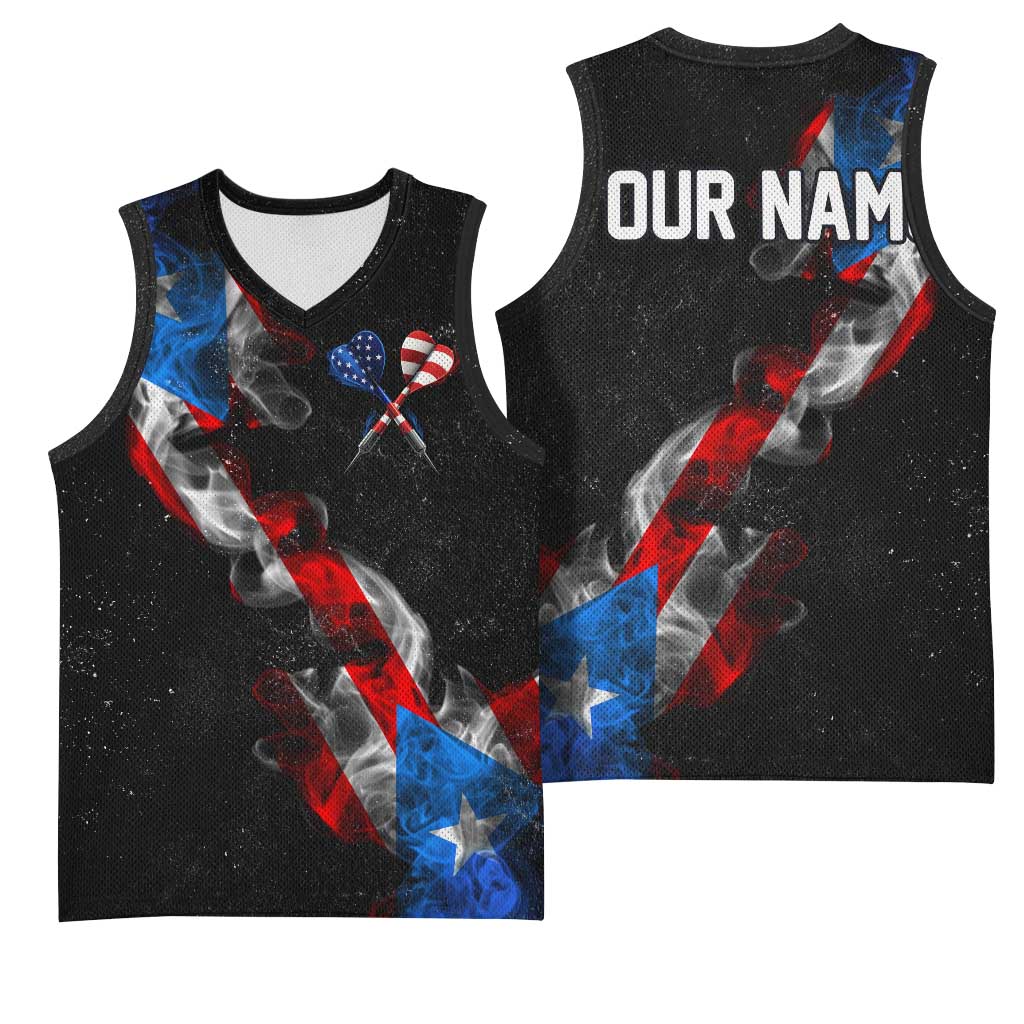 American Flag Smoke Trail Basketball Jersey with Dartboard and Crossed Darts Graphic Design - Wonder Print Shop