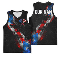 American Flag Smoke Trail Basketball Jersey with Dartboard and Crossed Darts Graphic Design - Wonder Print Shop