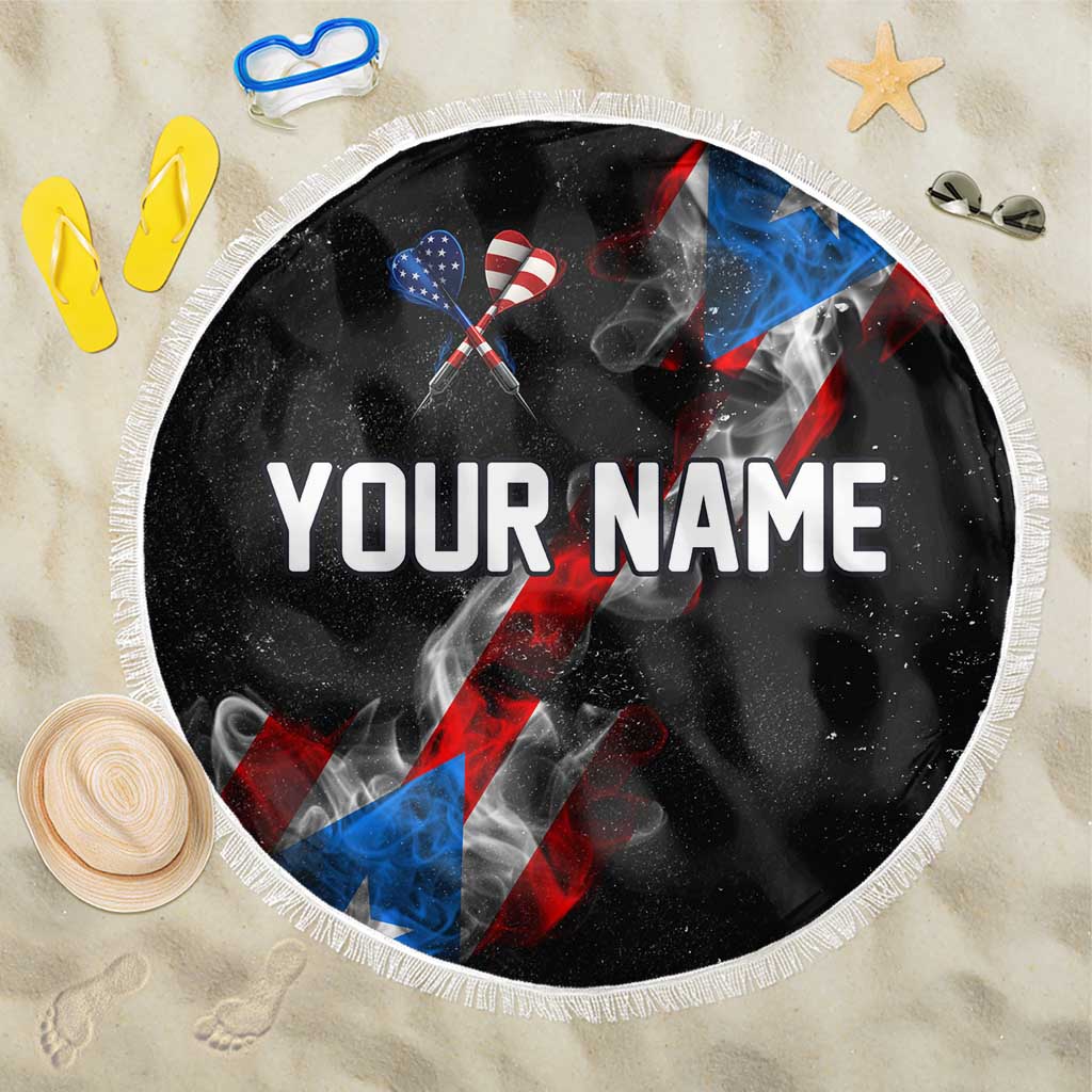 American Flag Smoke Trail Beach Blanket with Dartboard and Crossed Darts Graphic Design - Wonder Print Shop