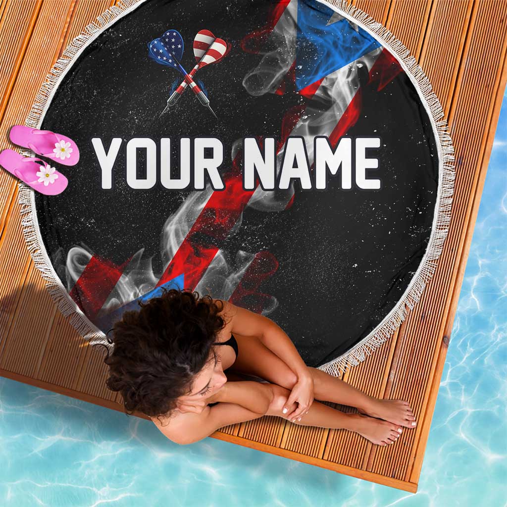 American Flag Smoke Trail Beach Blanket with Dartboard and Crossed Darts Graphic Design - Wonder Print Shop