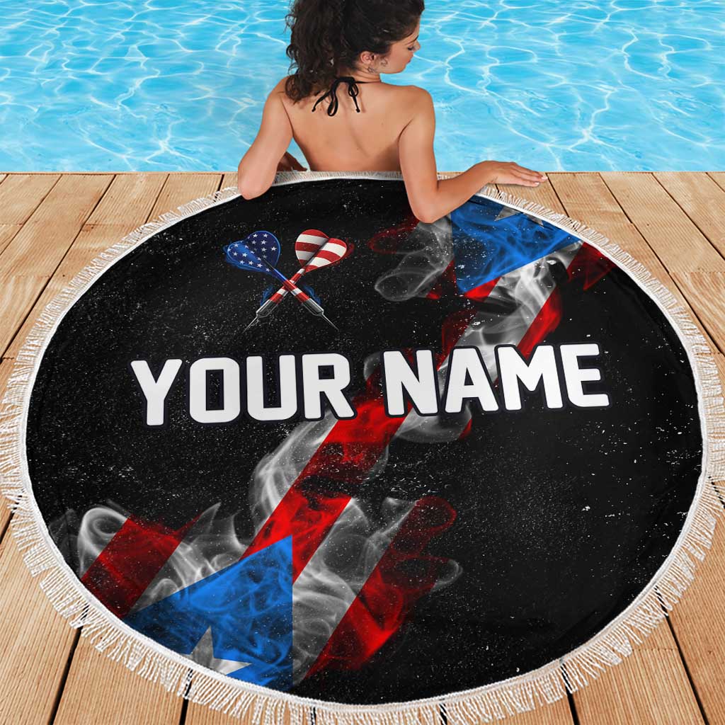 American Flag Smoke Trail Beach Blanket with Dartboard and Crossed Darts Graphic Design - Wonder Print Shop