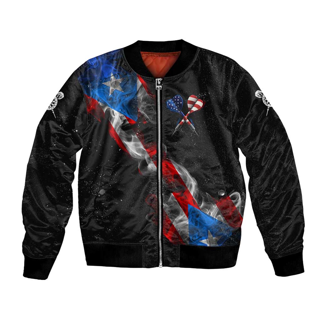 American Flag Smoke Trail Bomber Jacket with Dartboard and Crossed Darts Graphic Design - Wonder Print Shop