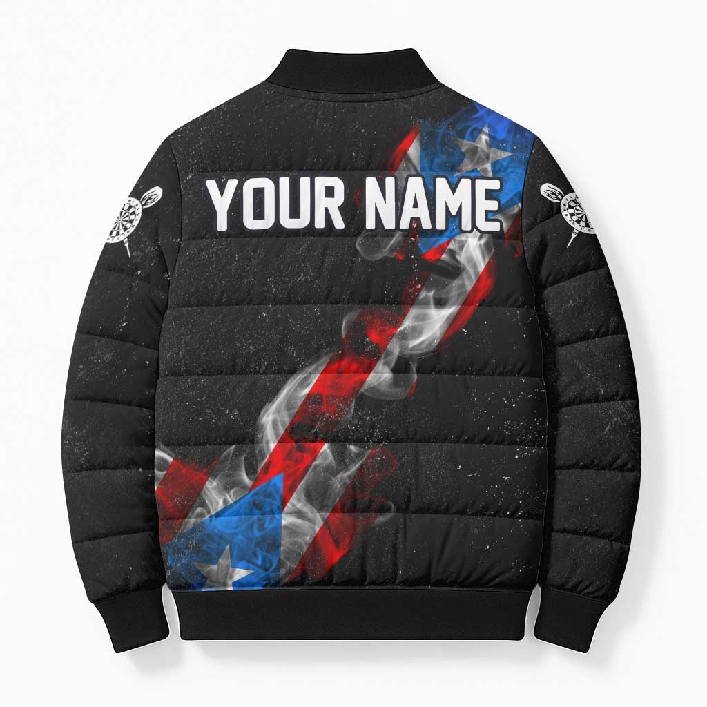American Flag Smoke Trail Bomber Puffer Jacket with Dartboard and Crossed Darts Graphic Design - Wonder Print Shop