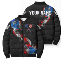 American Flag Smoke Trail Bomber Puffer Jacket with Dartboard and Crossed Darts Graphic Design - Wonder Print Shop