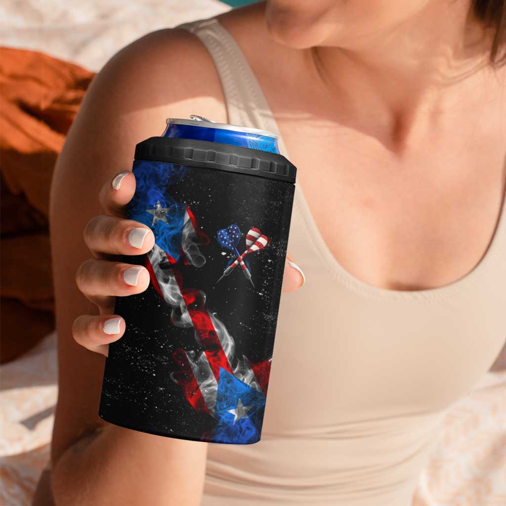 American Flag Smoke Trail 4 in 1 Can Cooler Tumbler with Dartboard and Crossed Darts Graphic Design - Wonder Print Shop
