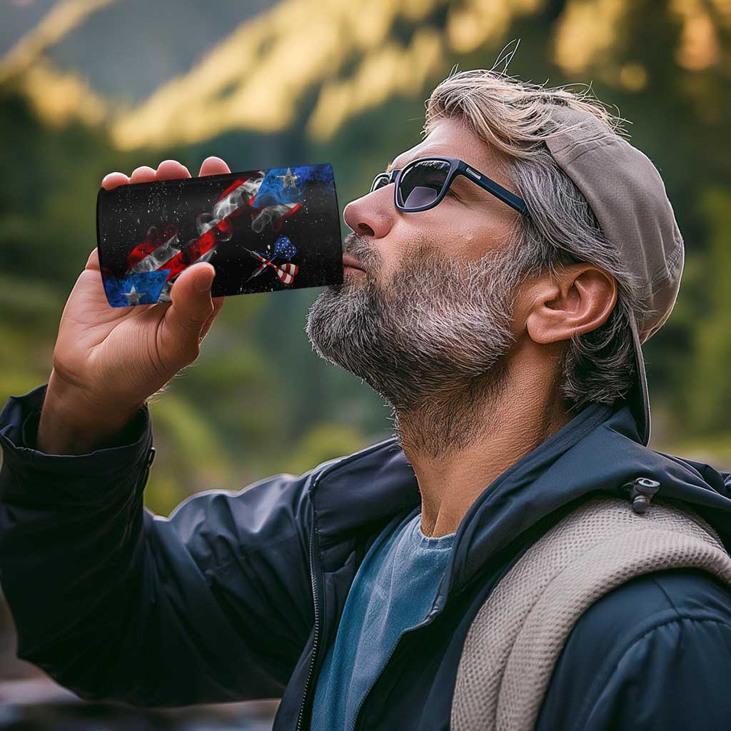 American Flag Smoke Trail 4 in 1 Can Cooler Tumbler with Dartboard and Crossed Darts Graphic Design - Wonder Print Shop