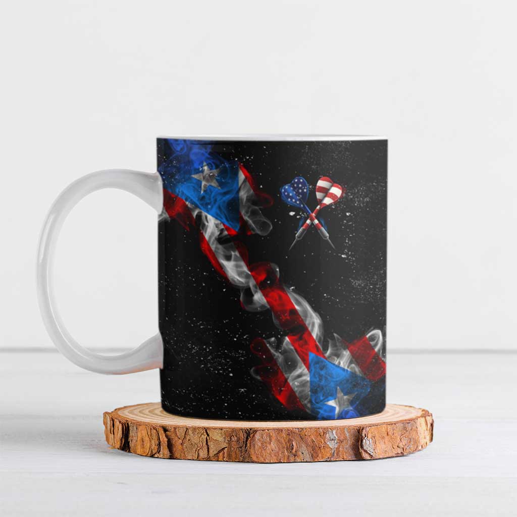American Flag Smoke Trail Ceramic Mug with Dartboard and Crossed Darts Graphic Design - Wonder Print Shop