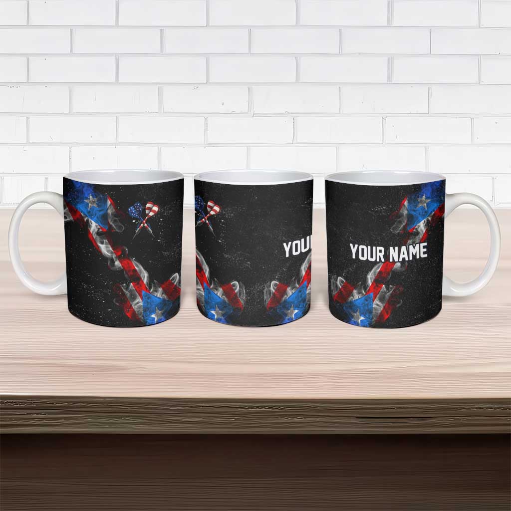 American Flag Smoke Trail Ceramic Mug with Dartboard and Crossed Darts Graphic Design - Wonder Print Shop