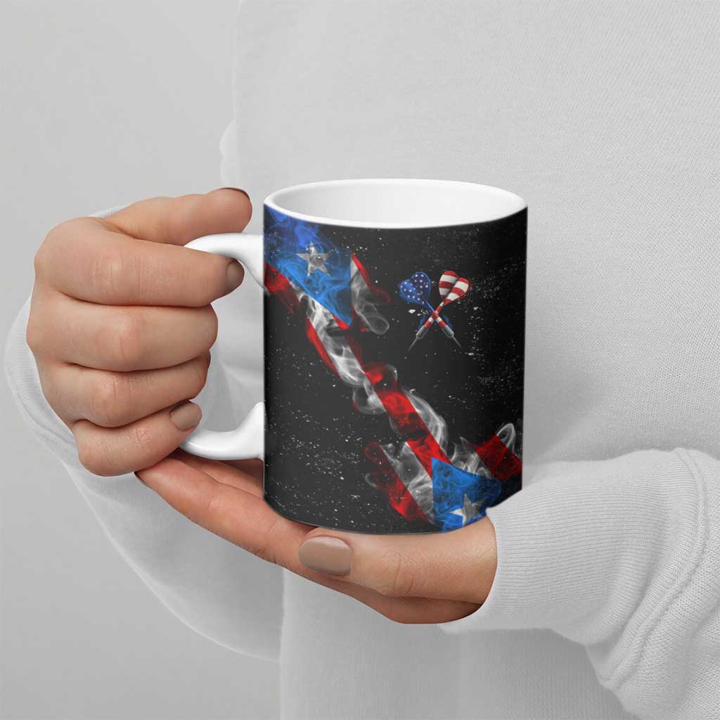 American Flag Smoke Trail Ceramic Mug with Dartboard and Crossed Darts Graphic Design - Wonder Print Shop