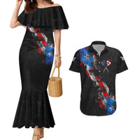 American Flag Smoke Trail Couples Matching Mermaid Dress and Hawaiian Shirt with Dartboard and Crossed Darts Graphic Design - Wonder Print Shop