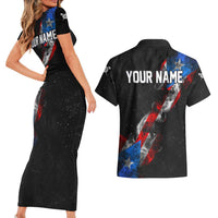 American Flag Smoke Trail Couples Matching Short Sleeve Bodycon Dress and Hawaiian Shirt with Dartboard and Crossed Darts Graphic Design - Wonder Print Shop