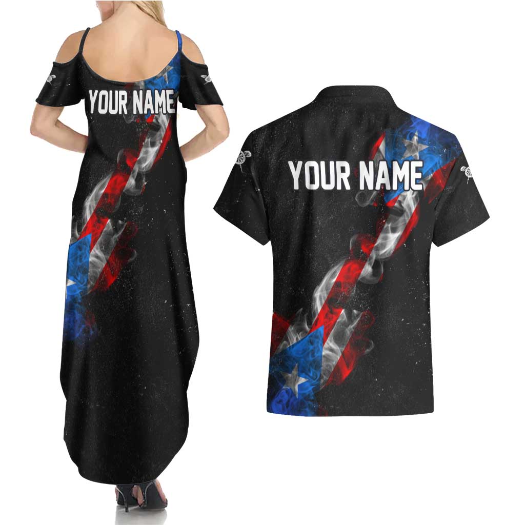 American Flag Smoke Trail Couples Matching Summer Maxi Dress and Hawaiian Shirt with Dartboard and Crossed Darts Graphic Design - Wonder Print Shop