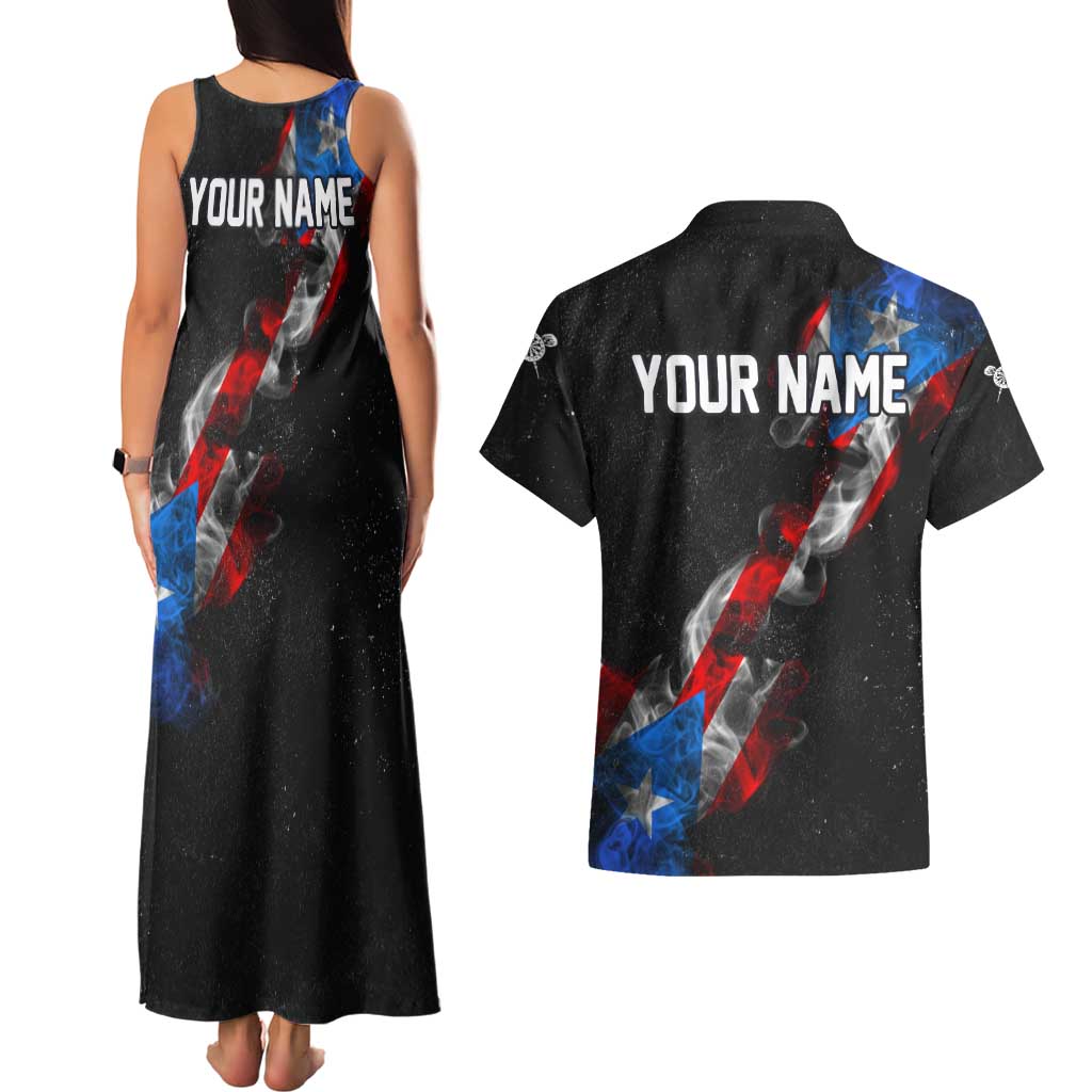 American Flag Smoke Trail Couples Matching Tank Maxi Dress and Hawaiian Shirt with Dartboard and Crossed Darts Graphic Design - Wonder Print Shop