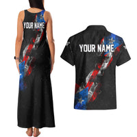 American Flag Smoke Trail Couples Matching Tank Maxi Dress and Hawaiian Shirt with Dartboard and Crossed Darts Graphic Design - Wonder Print Shop