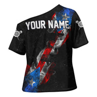 American Flag Smoke Trail Cross Shoulder Shirt with Dartboard and Crossed Darts Graphic Design - Wonder Print Shop