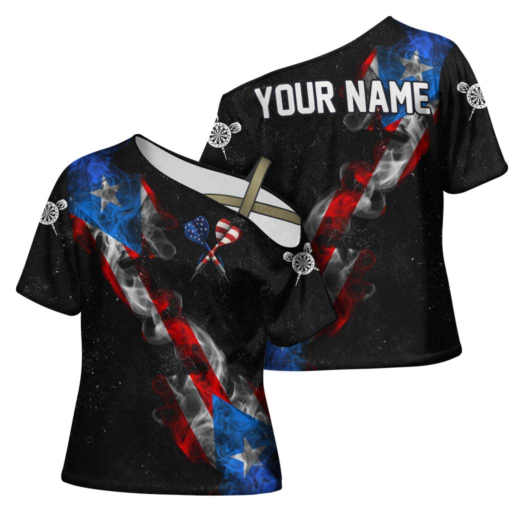American Flag Smoke Trail Cross Shoulder Shirt with Dartboard and Crossed Darts Graphic Design - Wonder Print Shop