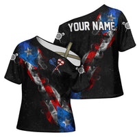 American Flag Smoke Trail Cross Shoulder Shirt with Dartboard and Crossed Darts Graphic Design - Wonder Print Shop