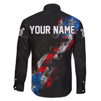 American Flag Smoke Trail Family Matching Long Sleeve Bodycon Dress and Hawaiian Shirt with Dartboard and Crossed Darts Graphic Design - Wonder Print Shop