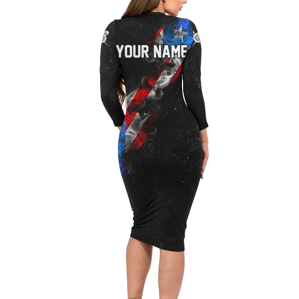 American Flag Smoke Trail Family Matching Long Sleeve Bodycon Dress and Hawaiian Shirt with Dartboard and Crossed Darts Graphic Design - Wonder Print Shop