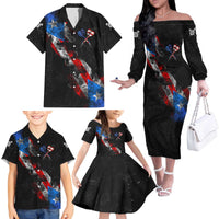 American Flag Smoke Trail Family Matching Off The Shoulder Long Sleeve Dress and Hawaiian Shirt with Dartboard and Crossed Darts Graphic Design - Wonder Print Shop