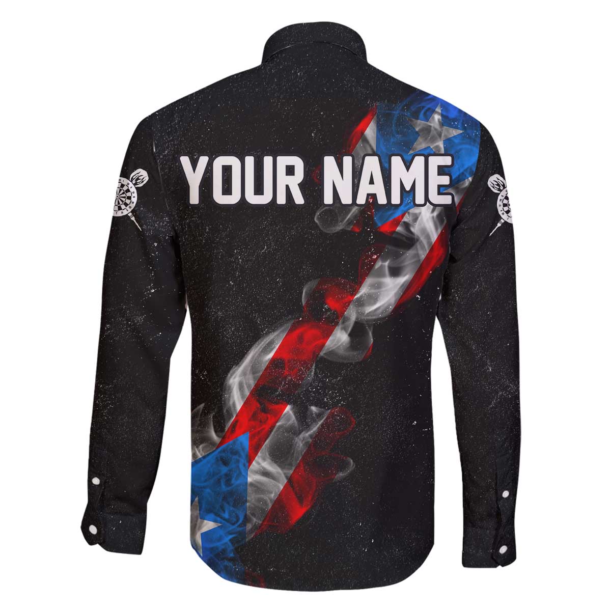 American Flag Smoke Trail Family Matching Off The Shoulder Long Sleeve Dress and Hawaiian Shirt with Dartboard and Crossed Darts Graphic Design - Wonder Print Shop