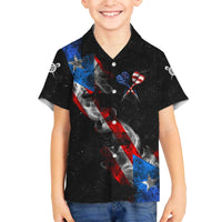 American Flag Smoke Trail Family Matching Off The Shoulder Long Sleeve Dress and Hawaiian Shirt with Dartboard and Crossed Darts Graphic Design - Wonder Print Shop