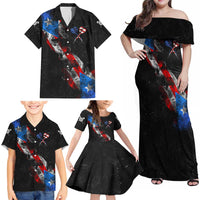 American Flag Smoke Trail Family Matching Off Shoulder Maxi Dress and Hawaiian Shirt with Dartboard and Crossed Darts Graphic Design - Wonder Print Shop