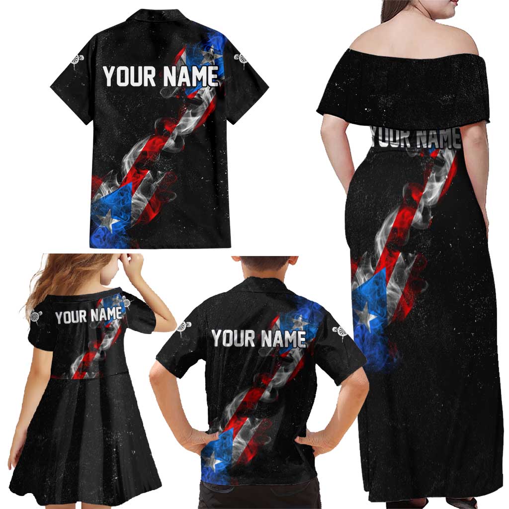 American Flag Smoke Trail Family Matching Off Shoulder Maxi Dress and Hawaiian Shirt with Dartboard and Crossed Darts Graphic Design - Wonder Print Shop