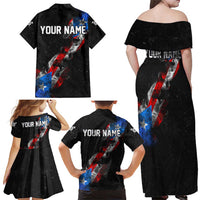American Flag Smoke Trail Family Matching Off Shoulder Maxi Dress and Hawaiian Shirt with Dartboard and Crossed Darts Graphic Design - Wonder Print Shop