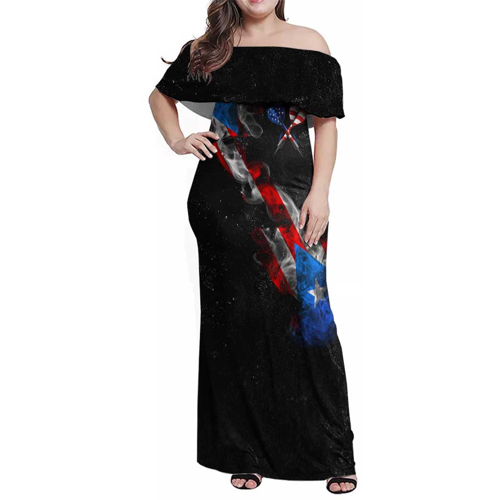 American Flag Smoke Trail Family Matching Off Shoulder Maxi Dress and Hawaiian Shirt with Dartboard and Crossed Darts Graphic Design - Wonder Print Shop