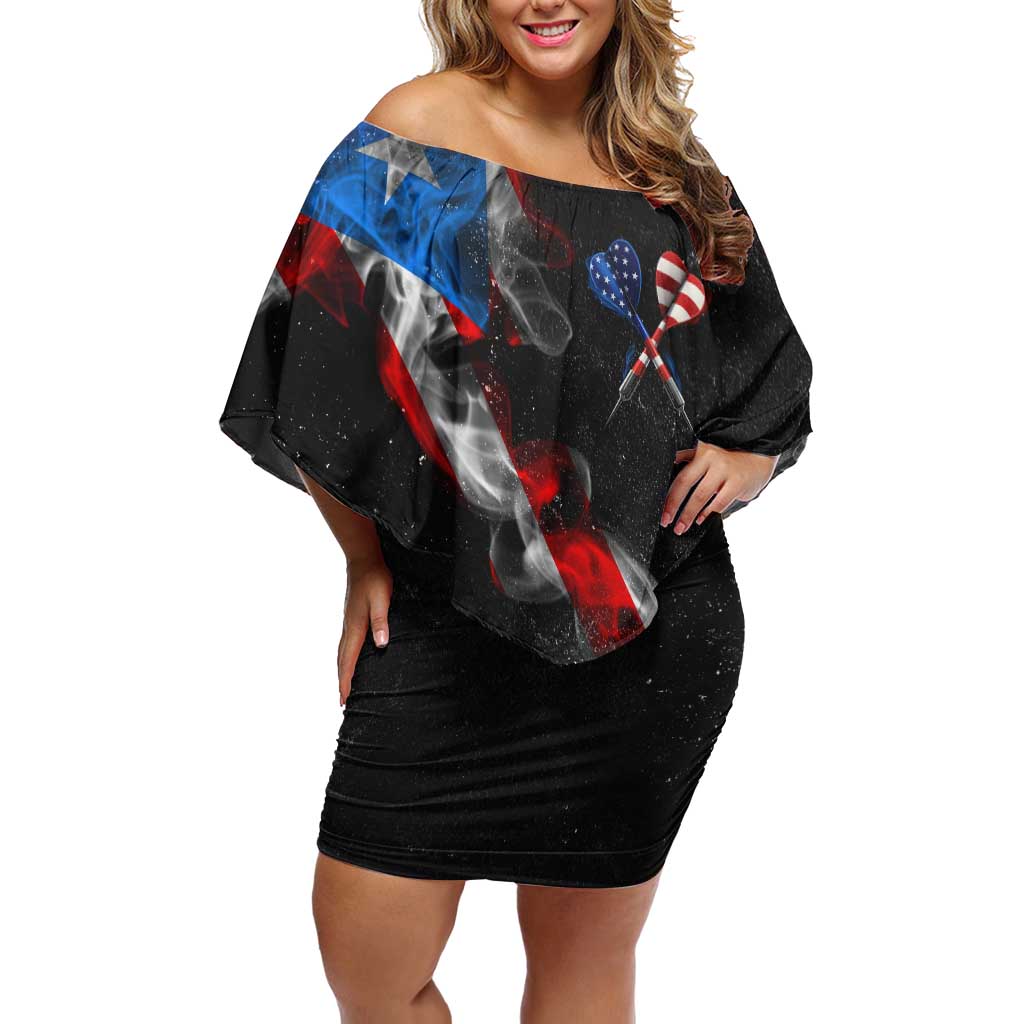 American Flag Smoke Trail Family Matching Off Shoulder Short Dress and Hawaiian Shirt with Dartboard and Crossed Darts Graphic Design - Wonder Print Shop