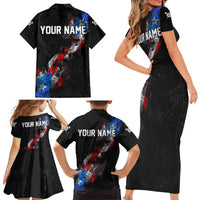 American Flag Smoke Trail Family Matching Short Sleeve Bodycon Dress and Hawaiian Shirt with Dartboard and Crossed Darts Graphic Design - Wonder Print Shop