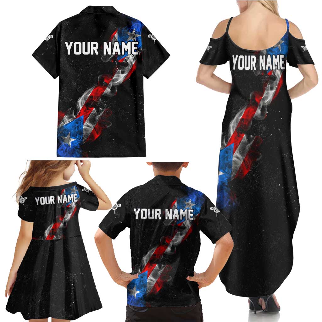 American Flag Smoke Trail Family Matching Summer Maxi Dress and Hawaiian Shirt with Dartboard and Crossed Darts Graphic Design - Wonder Print Shop