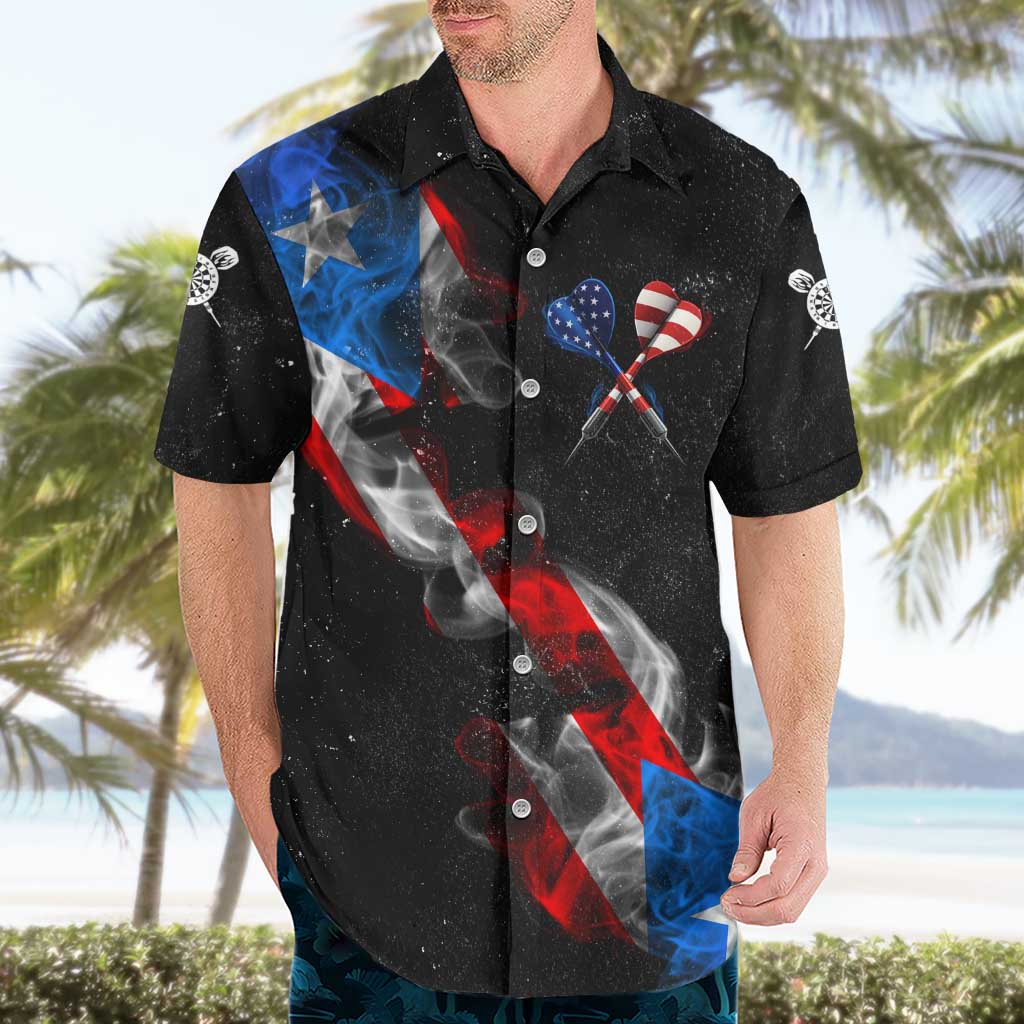 American Flag Smoke Trail Hawaiian Shirt with Dartboard and Crossed Darts Graphic Design - Wonder Print Shop