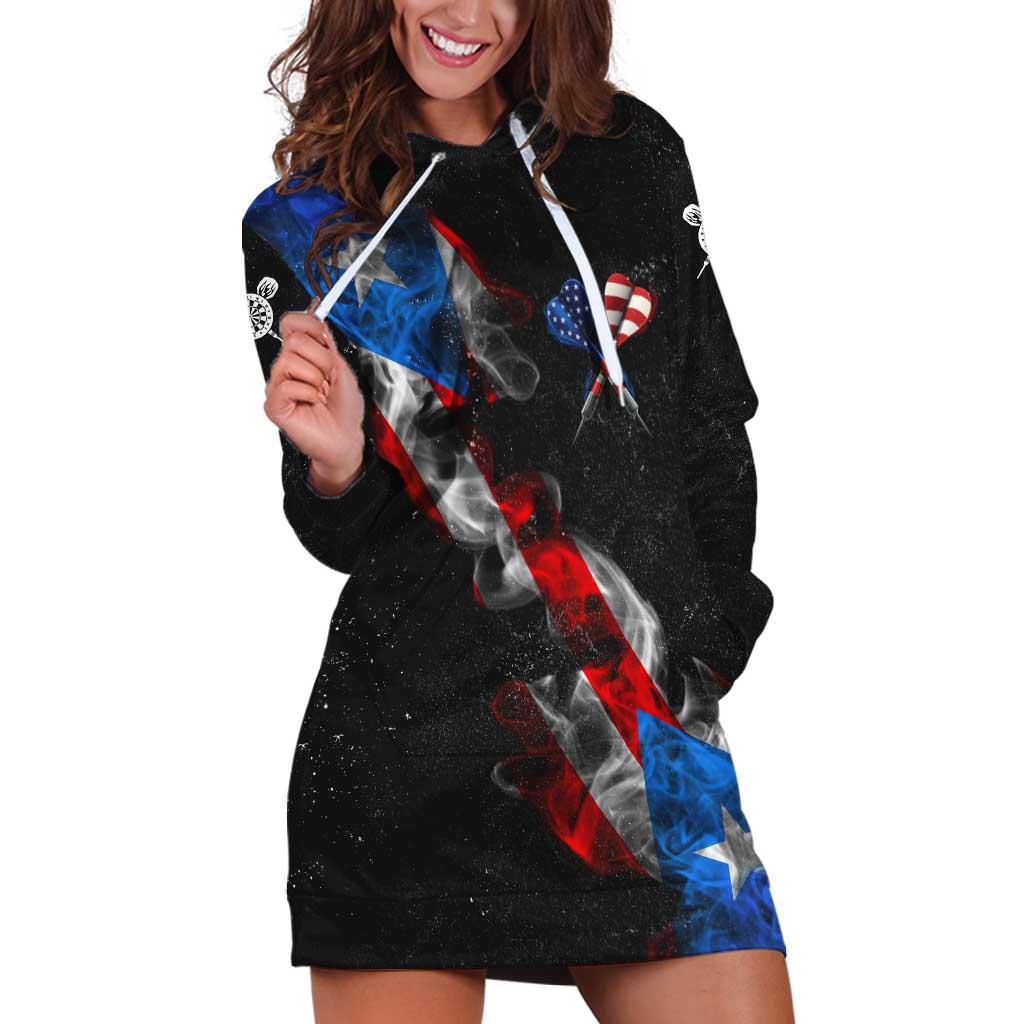 American Flag Smoke Trail Hoodie Dress with Dartboard and Crossed Darts Graphic Design - Wonder Print Shop