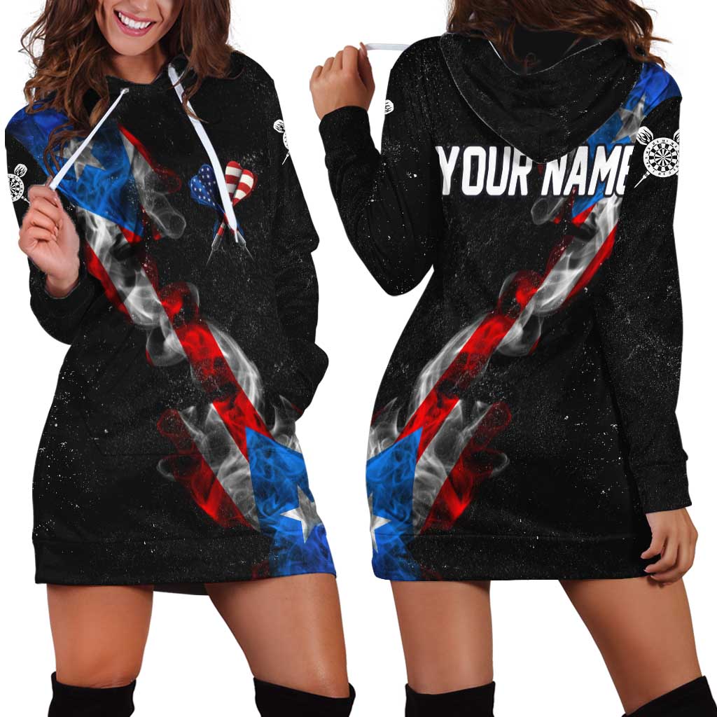 American Flag Smoke Trail Hoodie Dress with Dartboard and Crossed Darts Graphic Design - Wonder Print Shop
