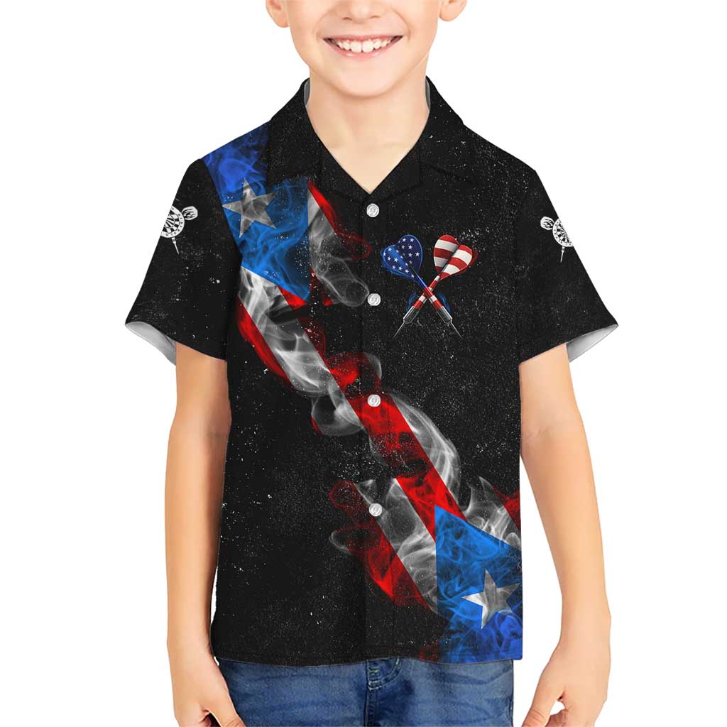 American Flag Smoke Trail Kid Hawaiian Shirt with Dartboard and Crossed Darts Graphic Design - Wonder Print Shop