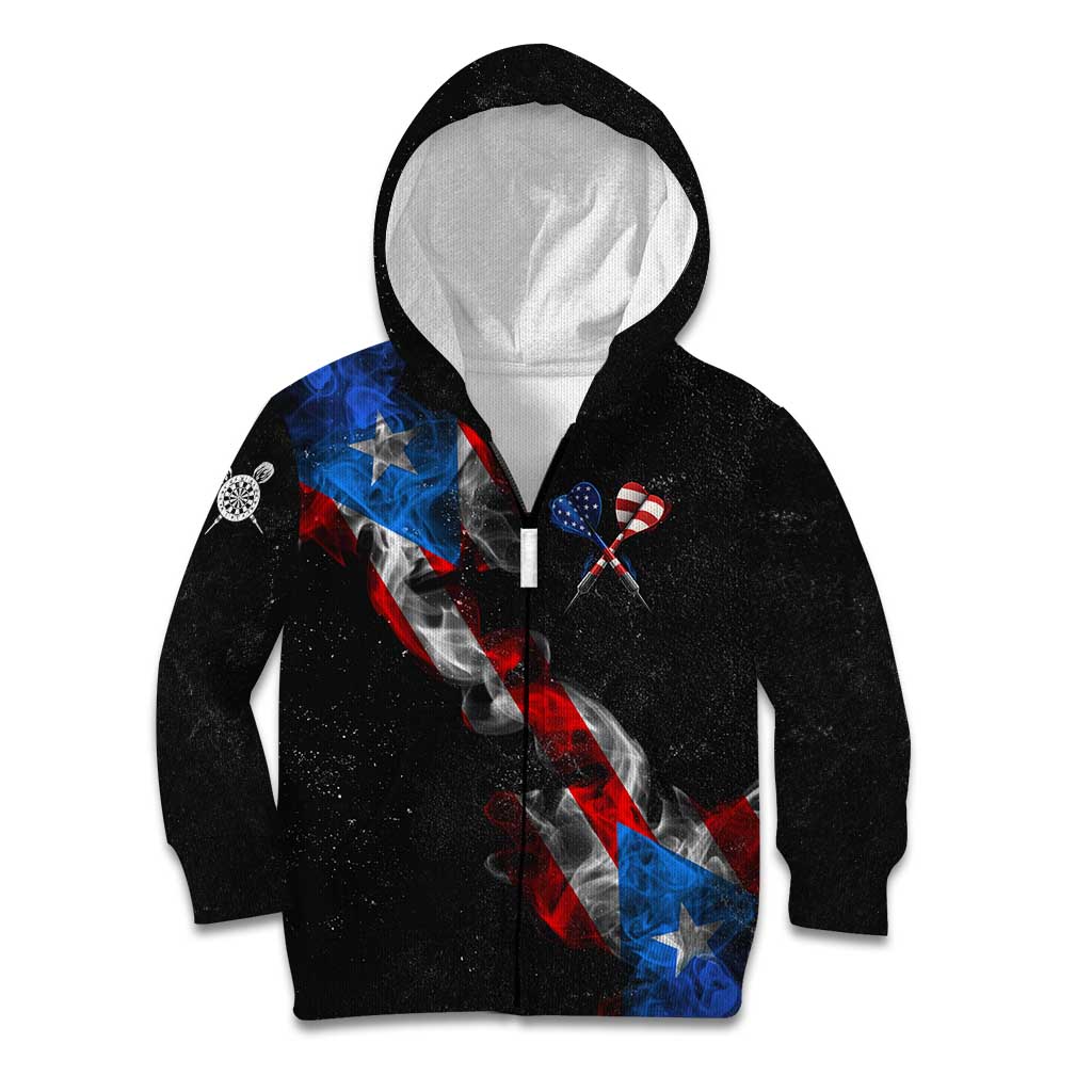 American Flag Smoke Trail Kid Hoodie with Dartboard and Crossed Darts Graphic Design - Wonder Print Shop