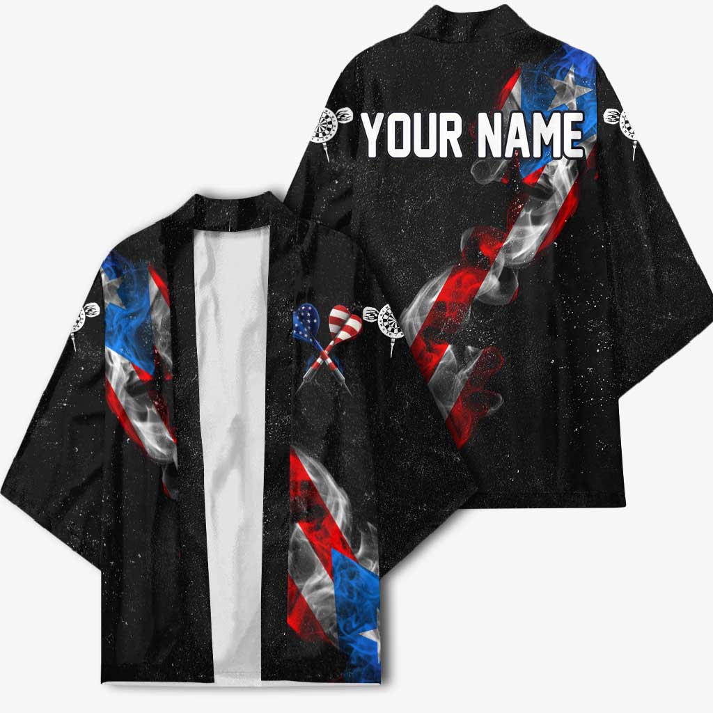 American Flag Smoke Trail Kimono with Dartboard and Crossed Darts Graphic Design - Wonder Print Shop