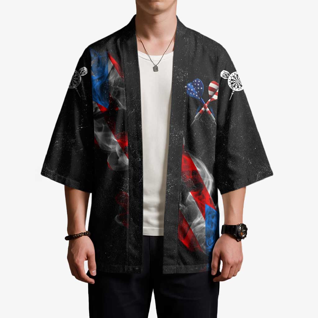 American Flag Smoke Trail Kimono with Dartboard and Crossed Darts Graphic Design - Wonder Print Shop