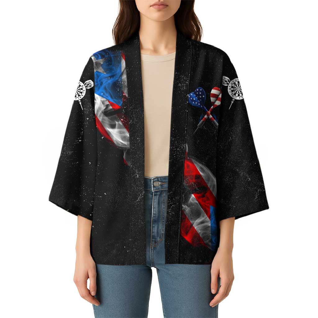 American Flag Smoke Trail Kimono with Dartboard and Crossed Darts Graphic Design - Wonder Print Shop