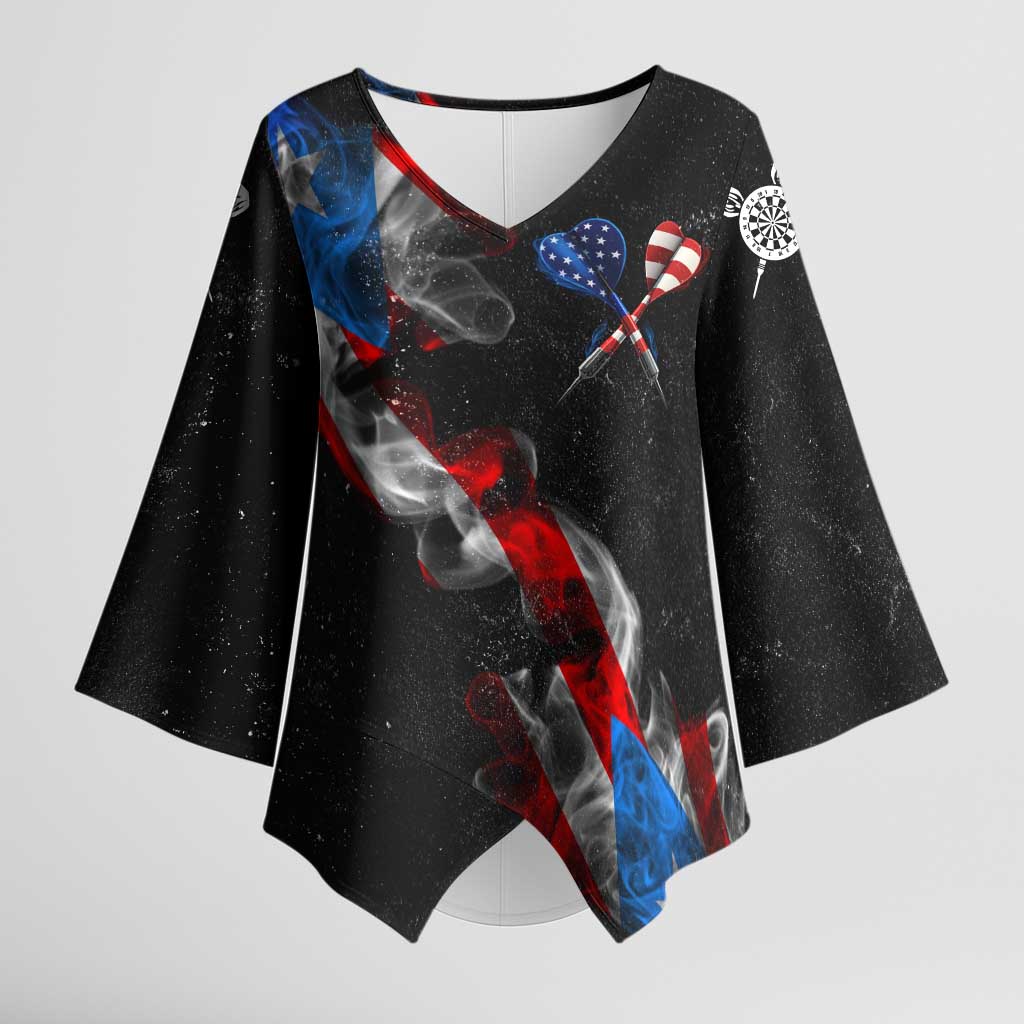 American Flag Smoke Trail Kimono Sleeve Blouse with Dartboard and Crossed Darts Graphic Design - Wonder Print Shop