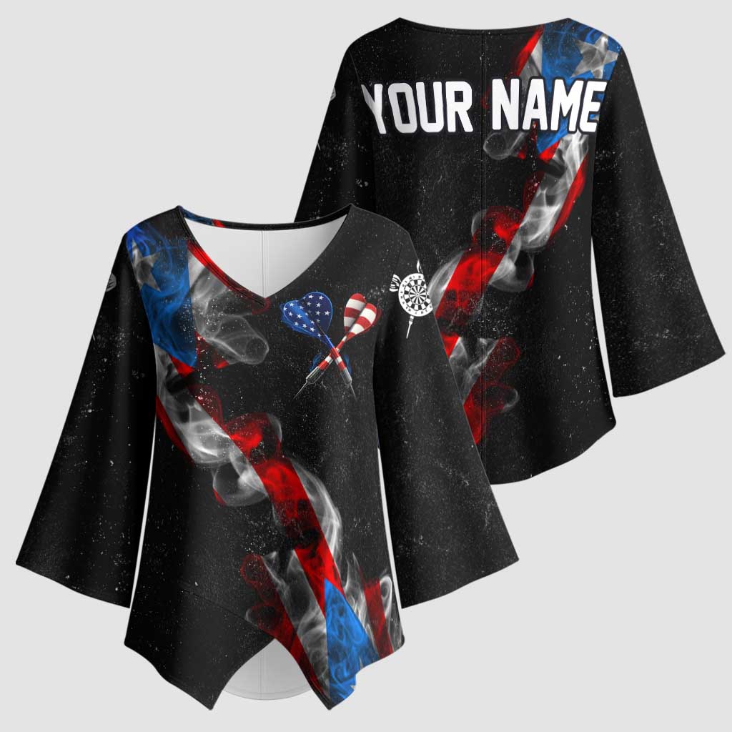 American Flag Smoke Trail Kimono Sleeve Blouse with Dartboard and Crossed Darts Graphic Design - Wonder Print Shop